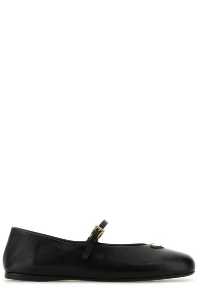 Prada Logo Plaque Round Toe Loafers