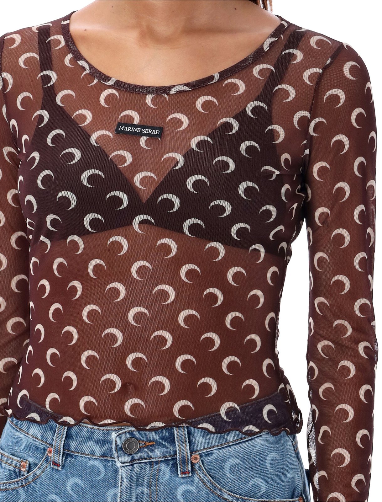 Marine Serre Mesh Monogrammed Crewneck Cropped Top