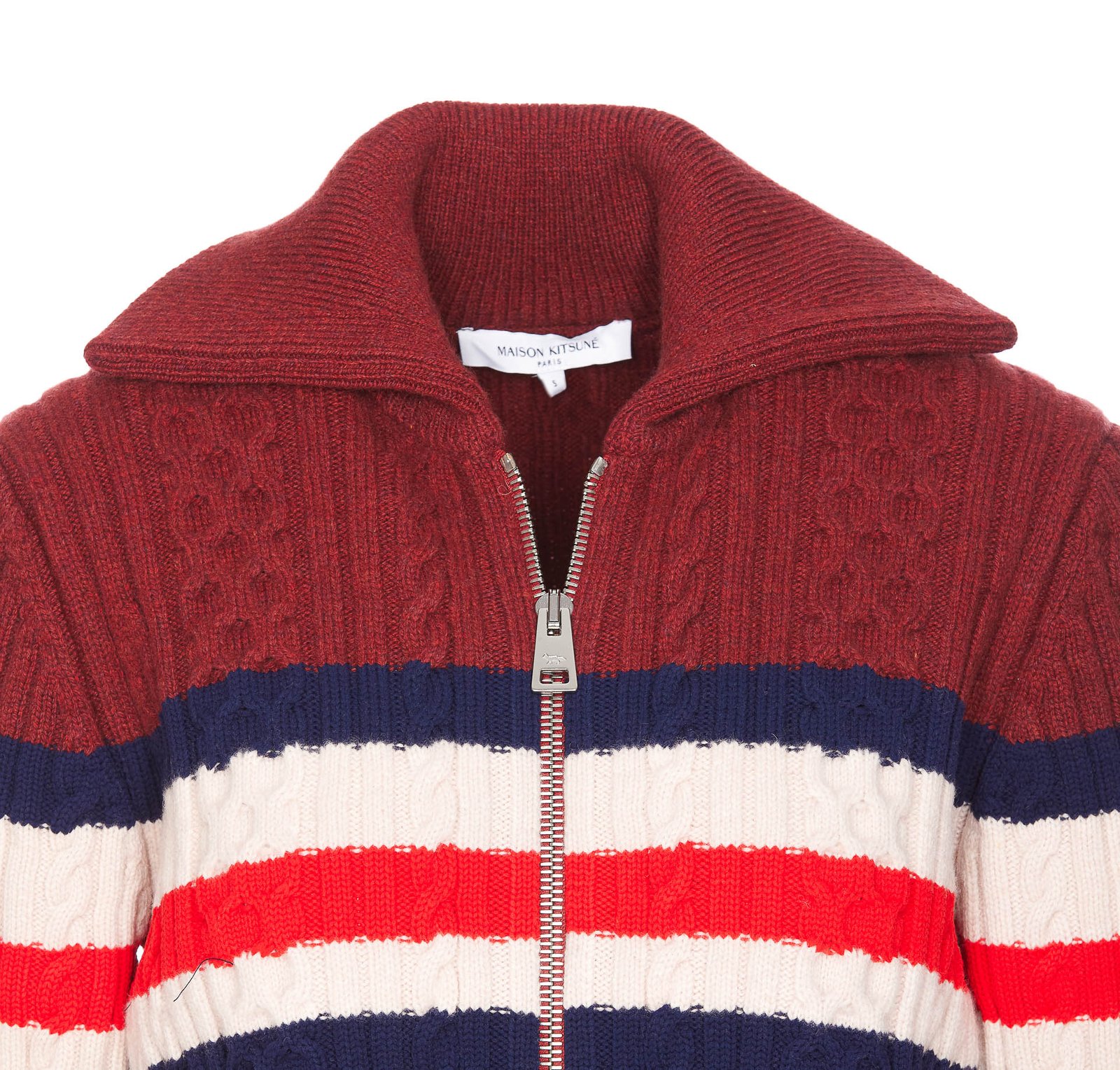 Maison Kitsuné Striped Zipped Knit Cardigan