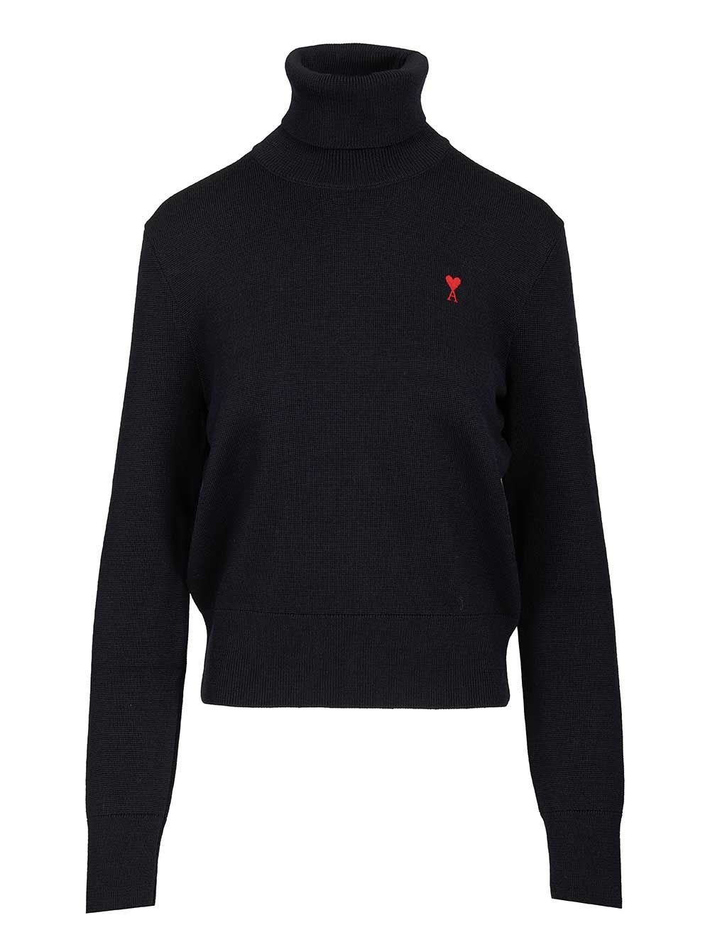 AMI Paris Ami De Coeur Embroidered Turtleneck Jumper
