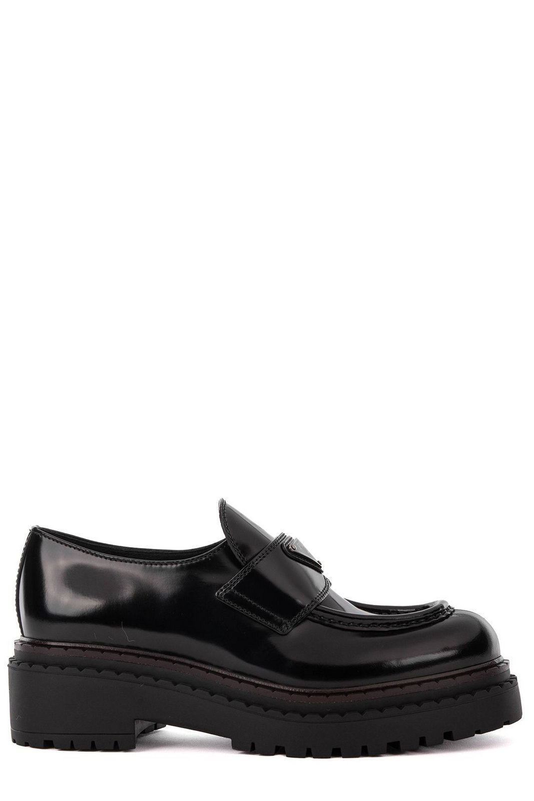 Prada Logo Plaque Round Toe Loafers