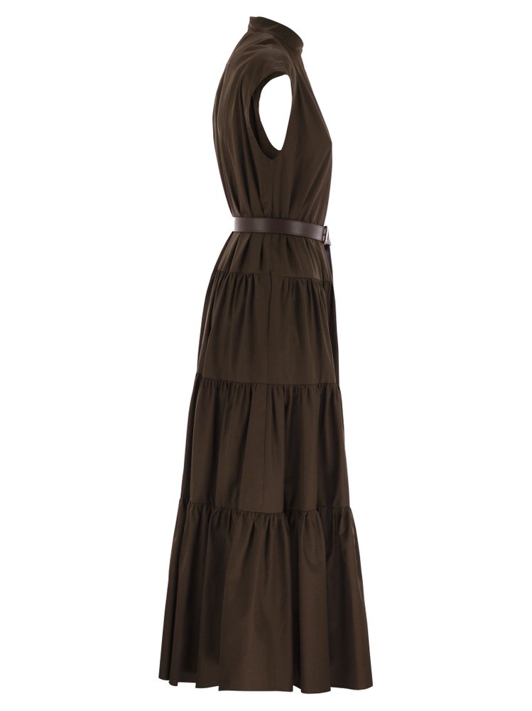 ワンピース Max Mara Studio BAIRO LONG BELTED DRESS (2516221102600 001) Bairo cotton poplin dress for women 2516221102600 Chocolate