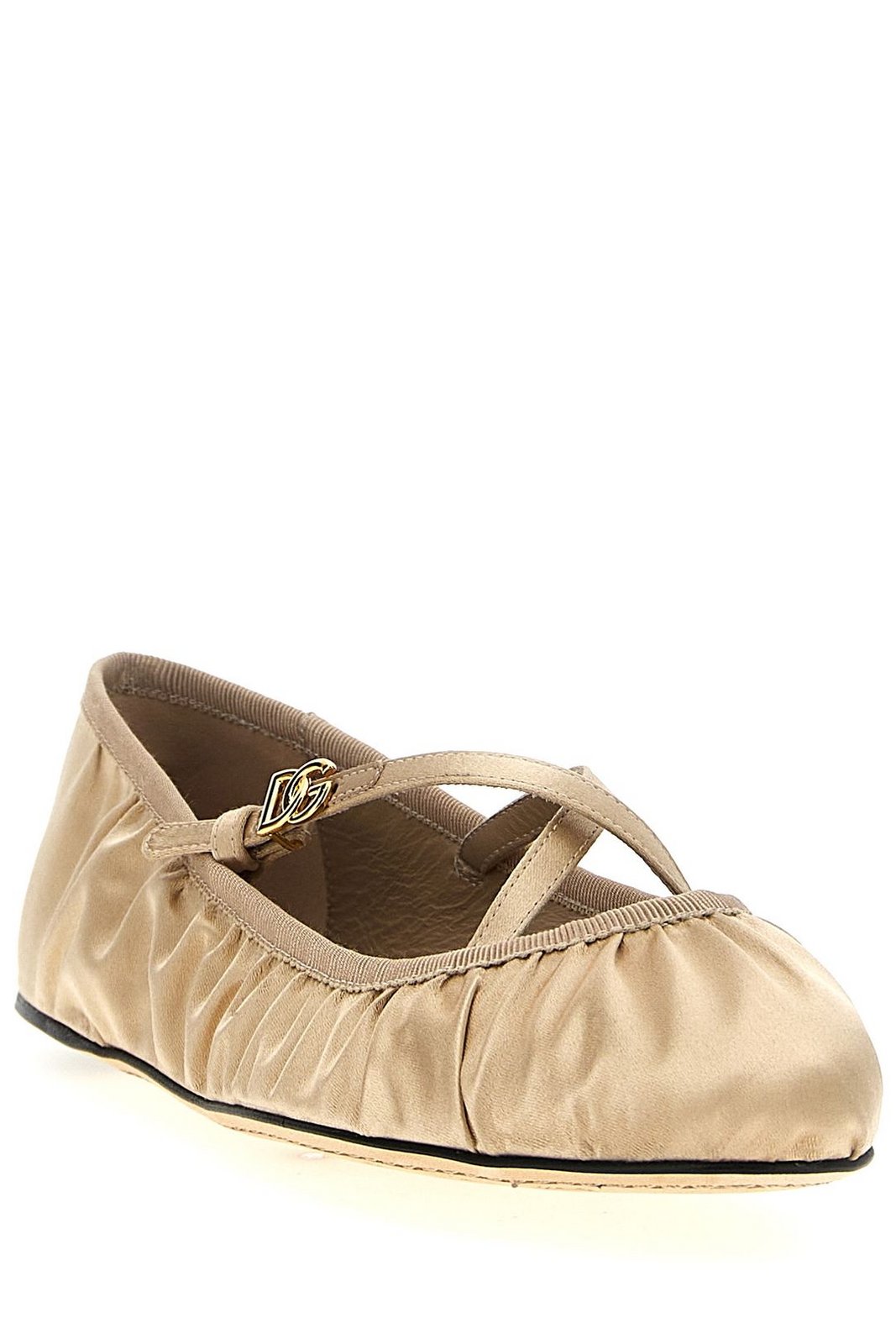 Dolce & Gabbana Logo Buckle Ruched Detailed Ballet Flats