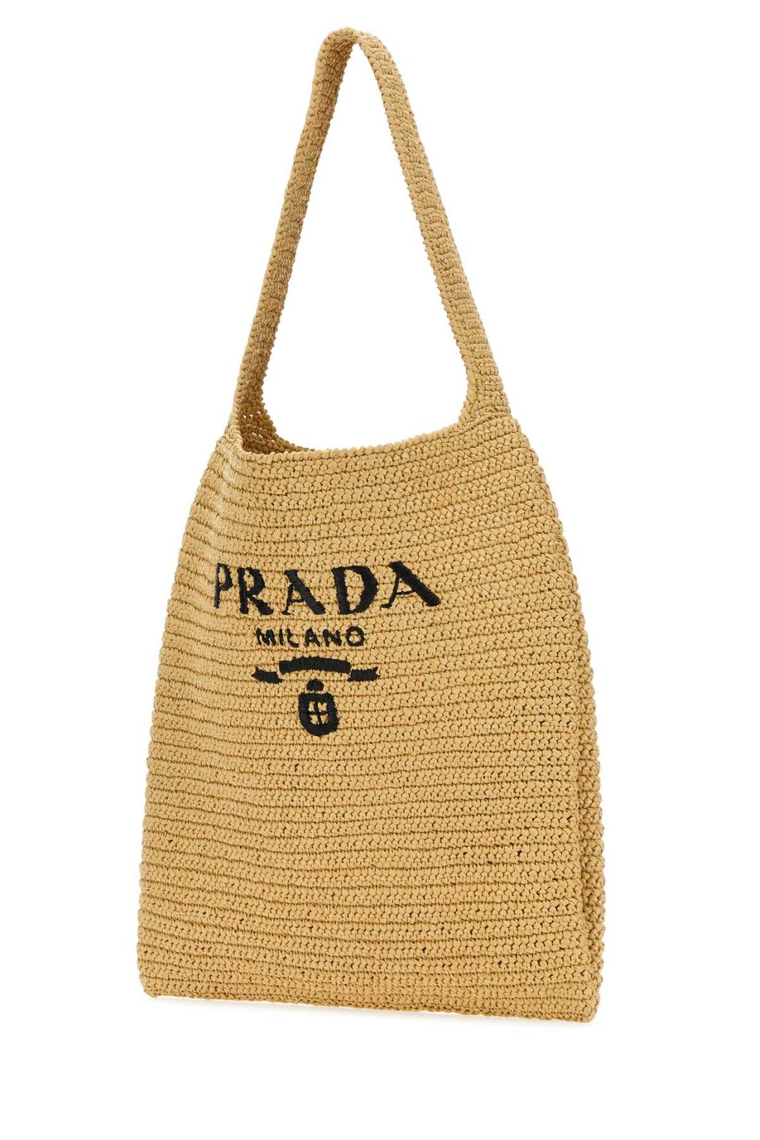 Prada Logo Embellished Raffia Tote Bag