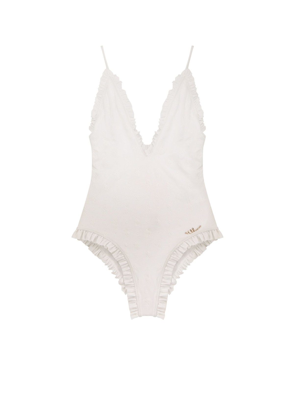 Chloé Ruffled V-Neck One-Piece Swimsuit