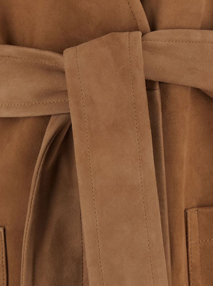 MAX MARA STUDIO 포르티치 스웨이드 벨티드 코트