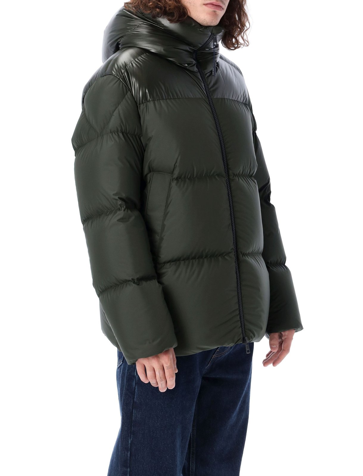 Moncler Zip-Up Logo Patch Hooded Quilted Jacket