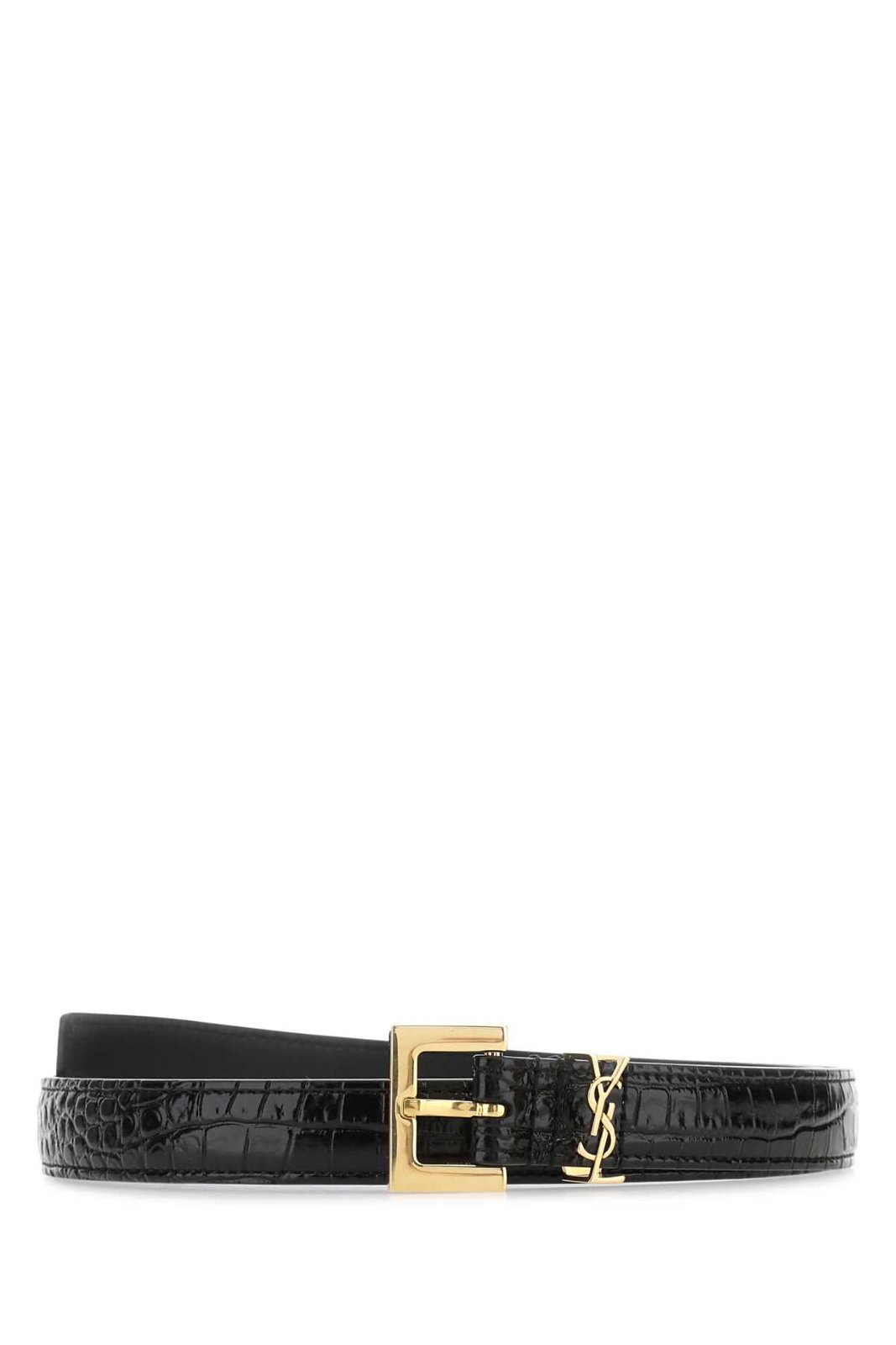 Saint Laurent Logo Plaque Square Buckled Embossed Belt