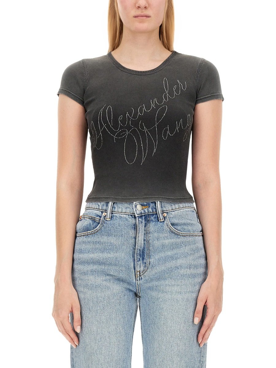 Alexander Wang Hotfix Cursive-Logo Crewneck T-Shirt