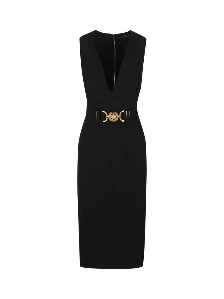 Versace V-Neck Sleeveless Midi Dress  Cettire