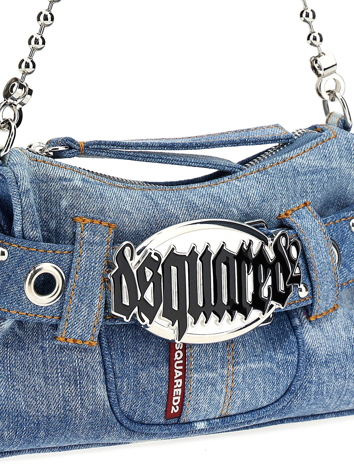 Dsquared2 Gothic Logo Plaque Denim Shoulder Bag