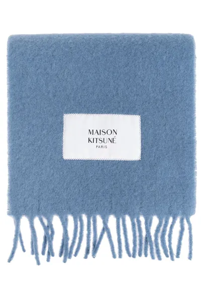 메종키츠네 Maison Kitsuné 로고 패치 프린지 니트 스카프