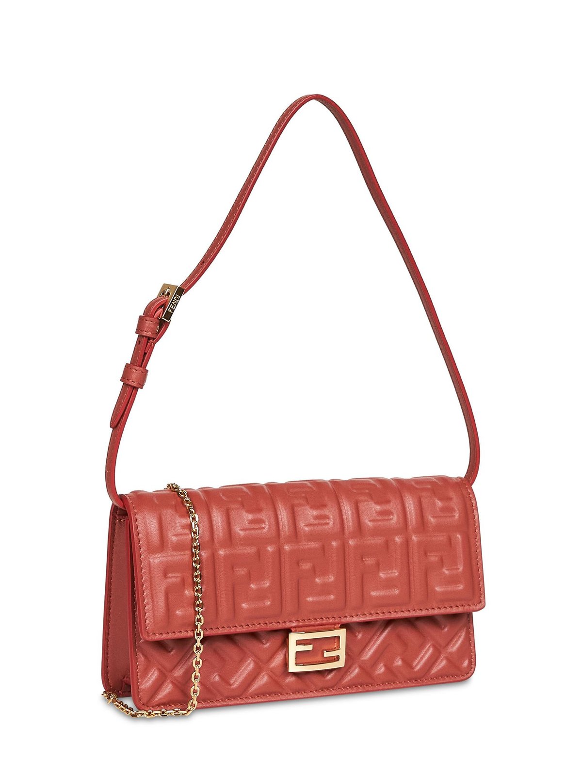 Fendi Baguette FF Embossed Chain-Linked Wallet