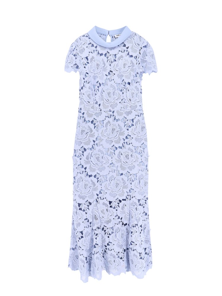 ワンピース LACE CONTRAST COLLAR MIDI Lace Contrast Notched Collar Midi Dress - xiesfes