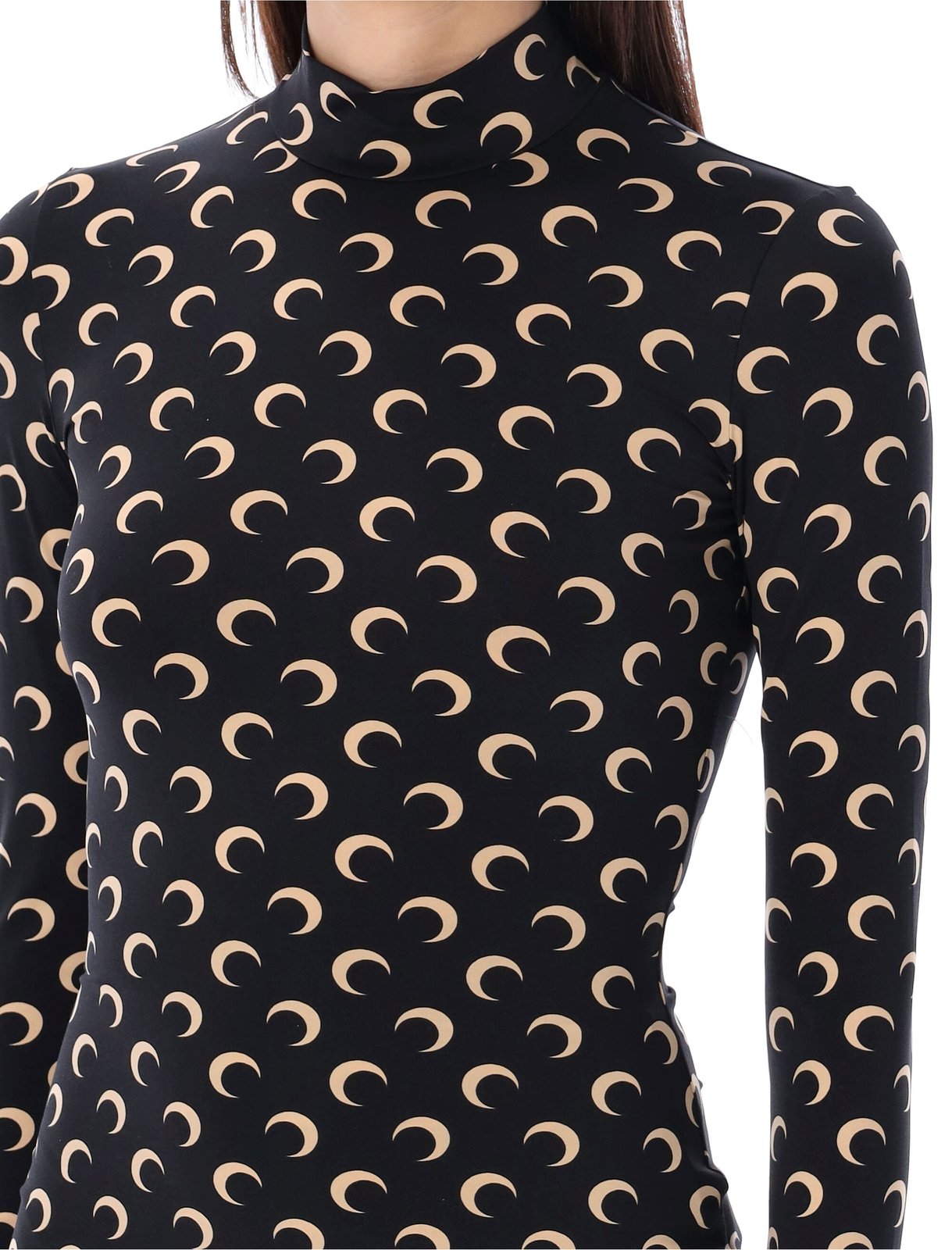 Marine Serre Crescent Printed High Neck Long-Sleeved Top