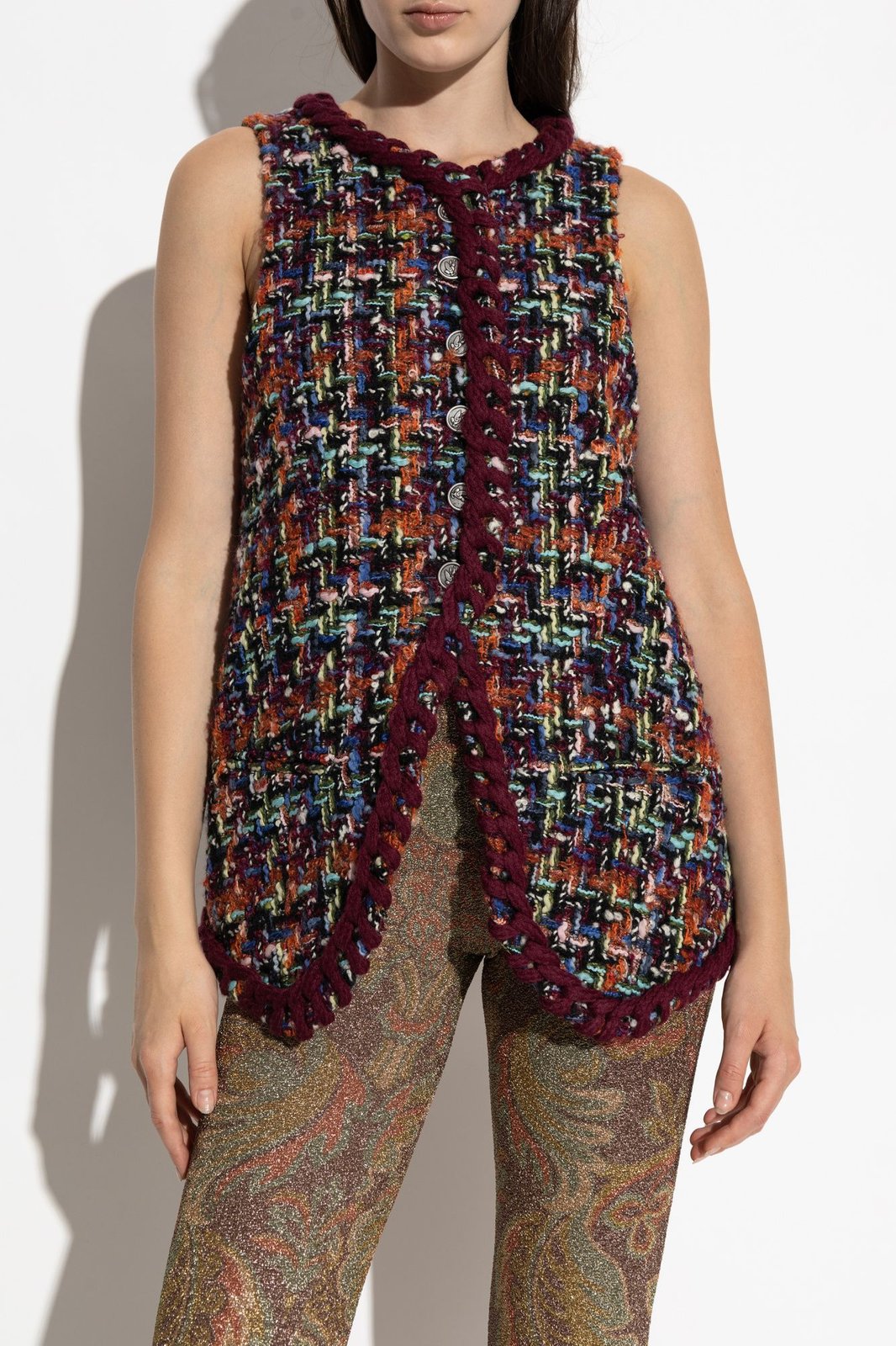 Shop Etro Checked Sleeveless Tweed Vest on Sale at