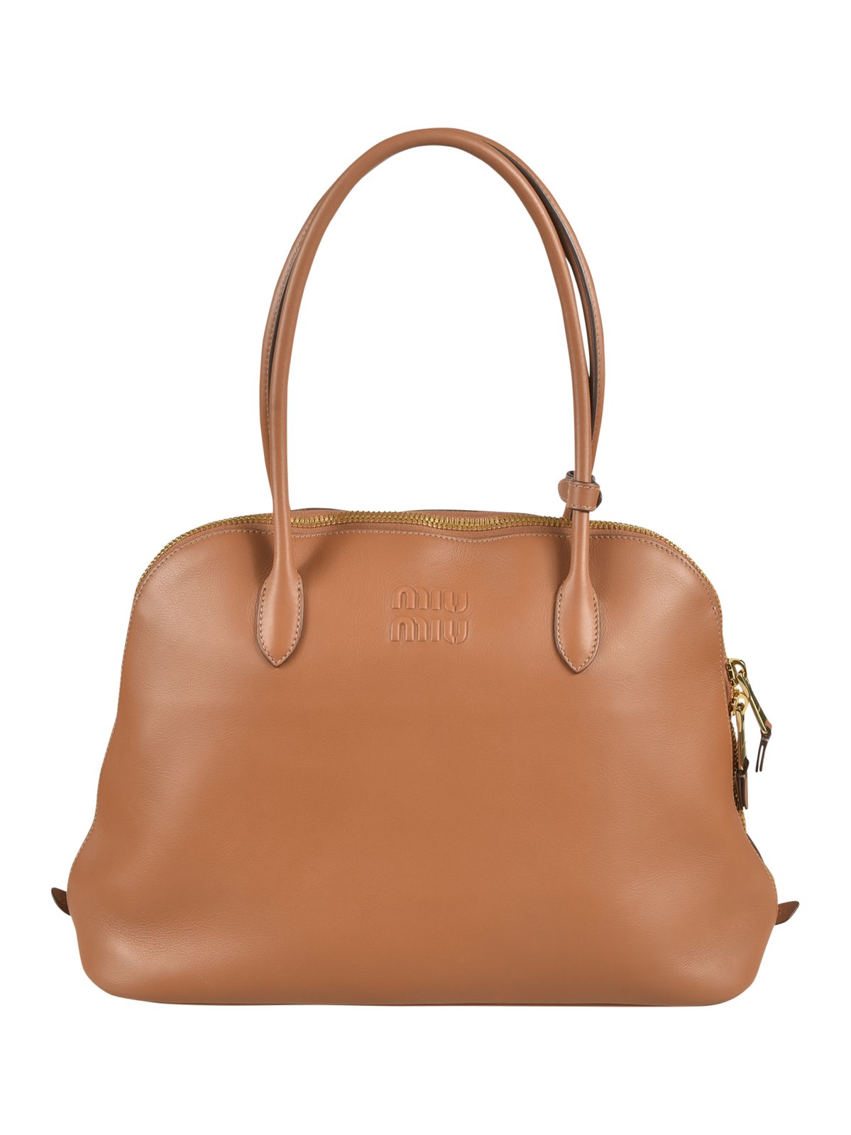 トートバッグ MIU MIU Brown Leather Shoulder Bag Miu Miu Miu Miu Logo-Embossed Zipped Shoulder Bag - Shoulder