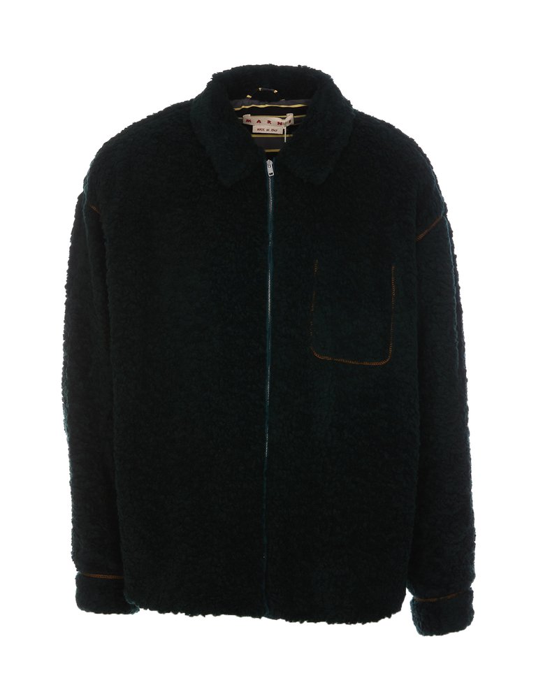 Marni Twist Oversize Teddy Jacket In Green ModeSens