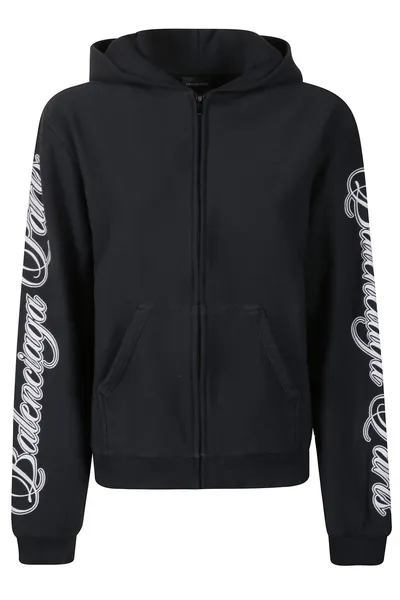 발렌시아가 필기체 지퍼 후드티