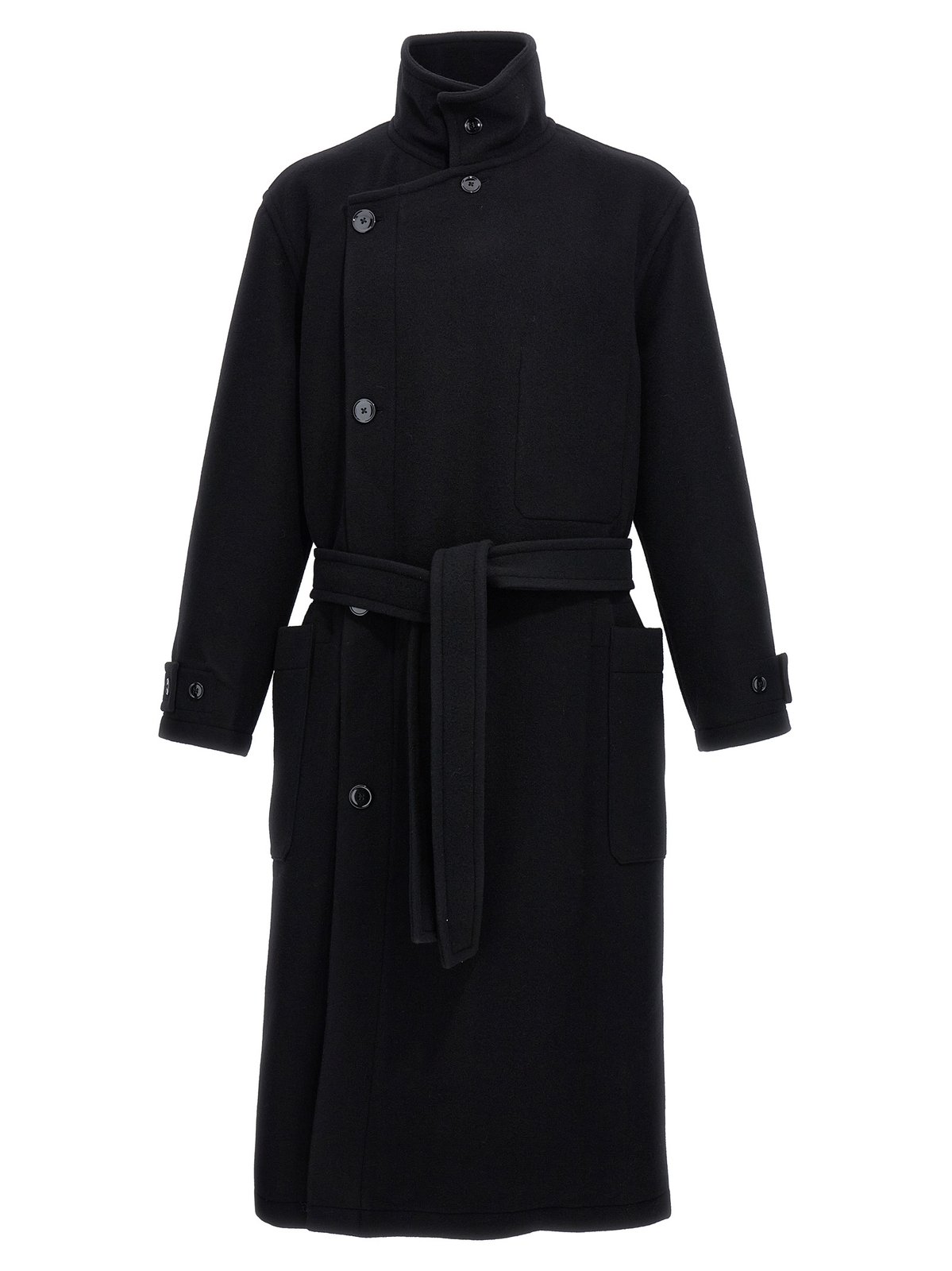 ゆう　LEMAIRE 黒 ウール ラップコート XXS ベルト付き LEMAIRE 黒 ウール ラップコート XXS ベルト付き