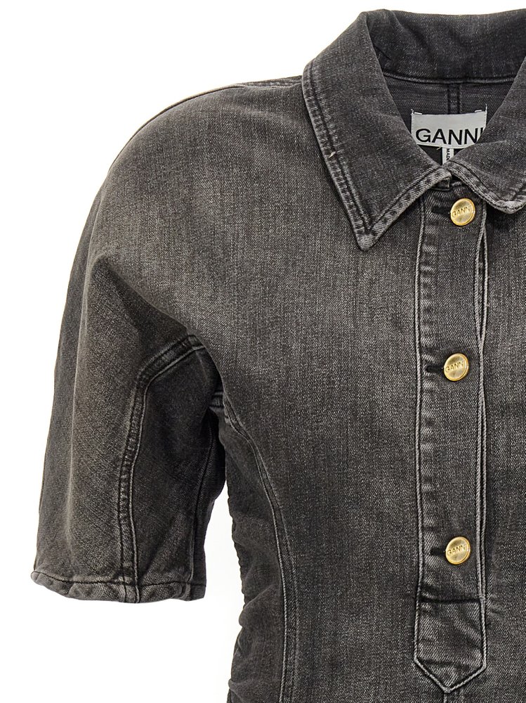Ganni Tint Edge Denim Mini Dress  Cettire