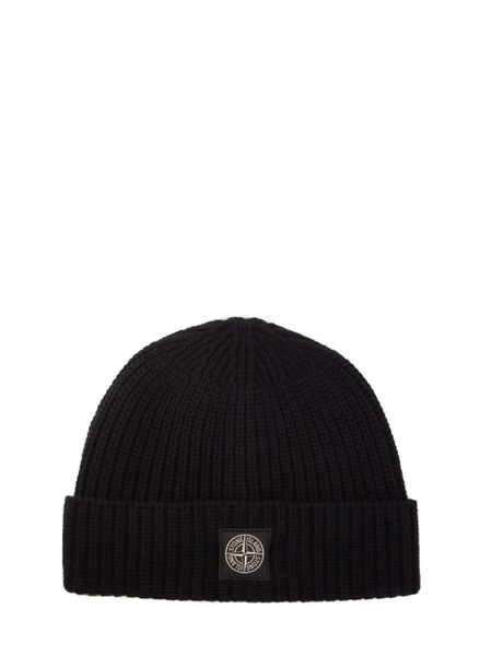 Stone Island Logo Patch Ribbed Beanie 