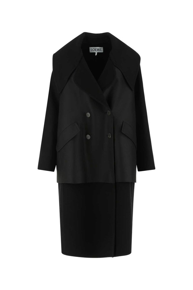 Loewe Double Breasted Oversized Coat In Black ModeSens