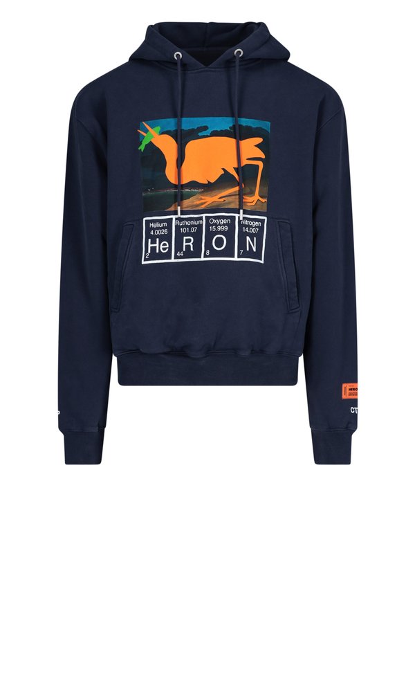 heron preston heron logo print hoodie in black | modesens