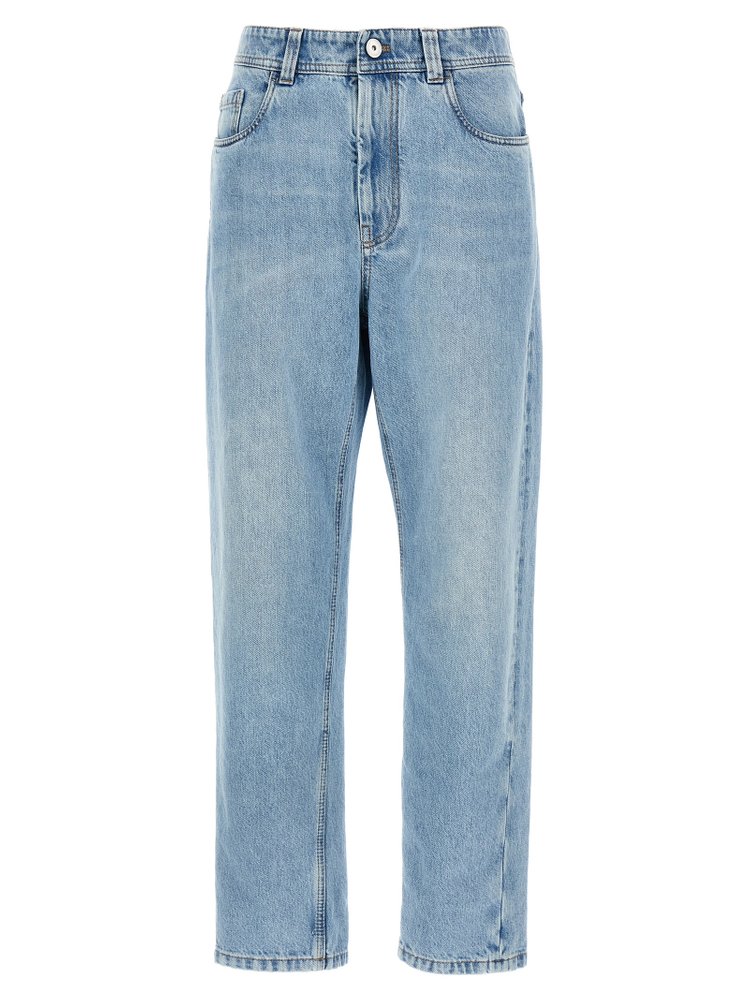 デニム・ジーパン BRUNELLO CUCINELLI DENIM JEANS WITH MONILI Monili high-rise wide-leg jeans in blue - Brunello Cucinelli