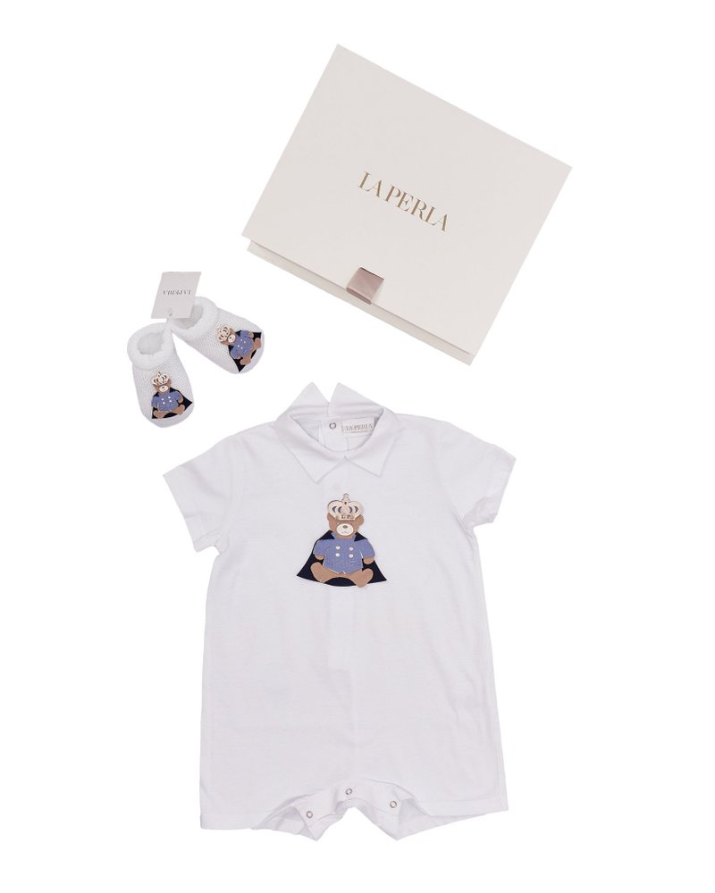 La Perla Kids 테디 베어 패치 롬퍼 세트