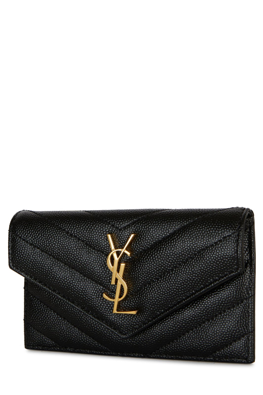 Saint Laurent Monogram Quilted Grain De Poudre Card Case