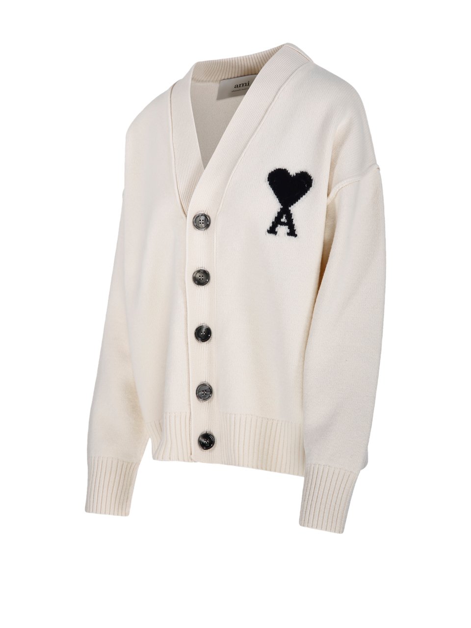 AMI Paris Ami De Coeur Logo Intarsia-Knit Buttoned Cardigan