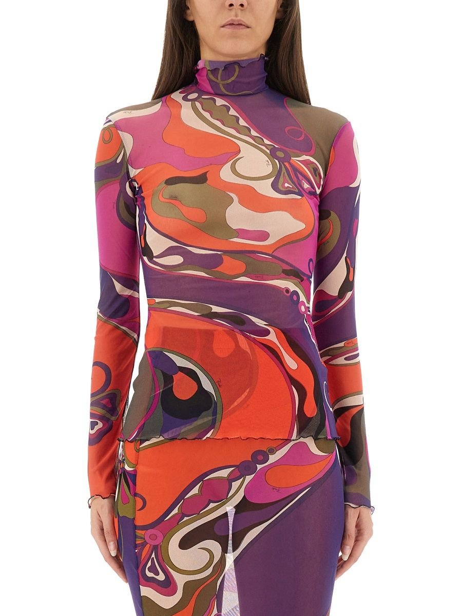 PUCCI Orchidee Print Tulle Top