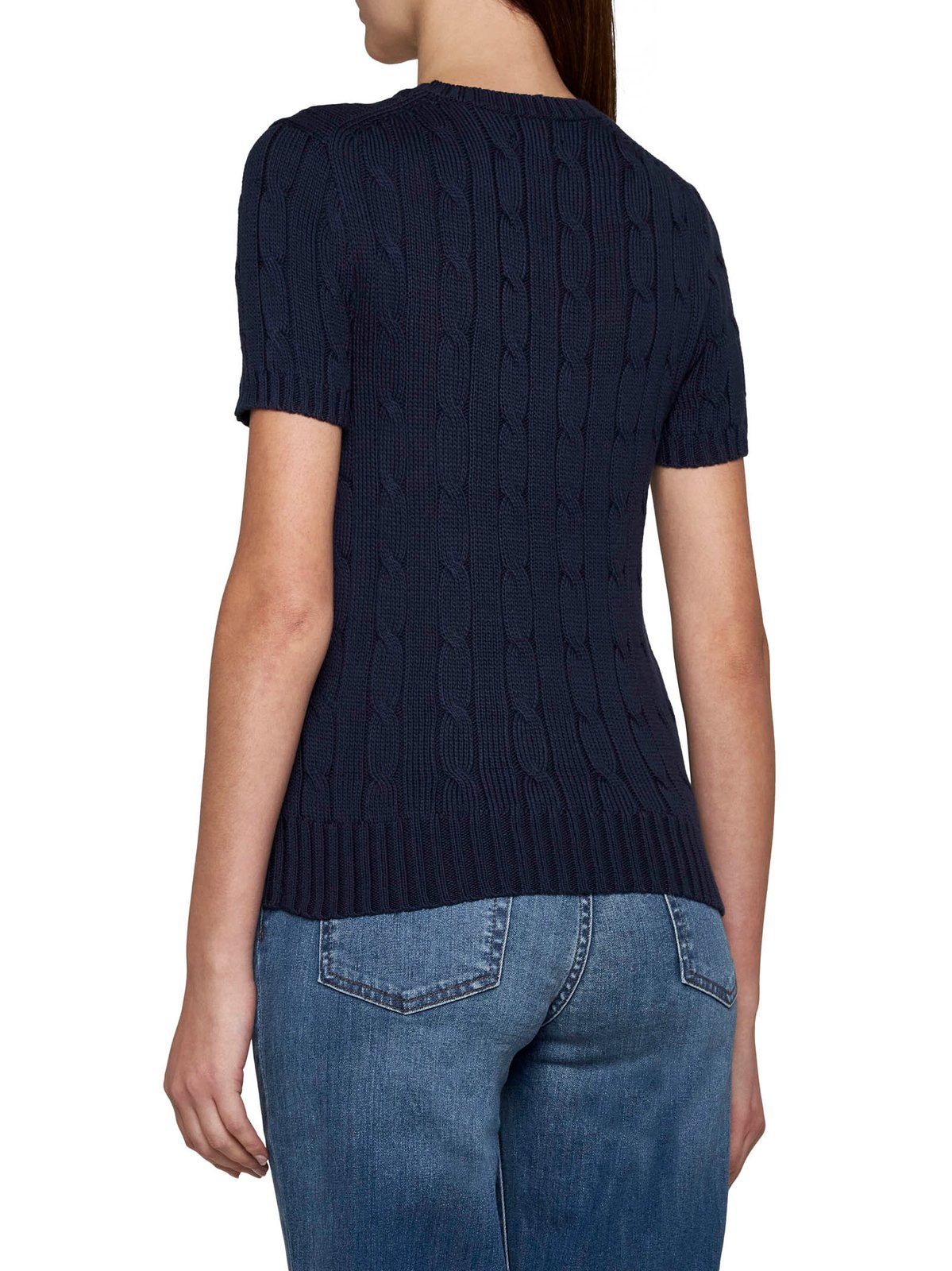 Polo Ralph Lauren Logo Embroidered Cable-Knit Crewneck Top