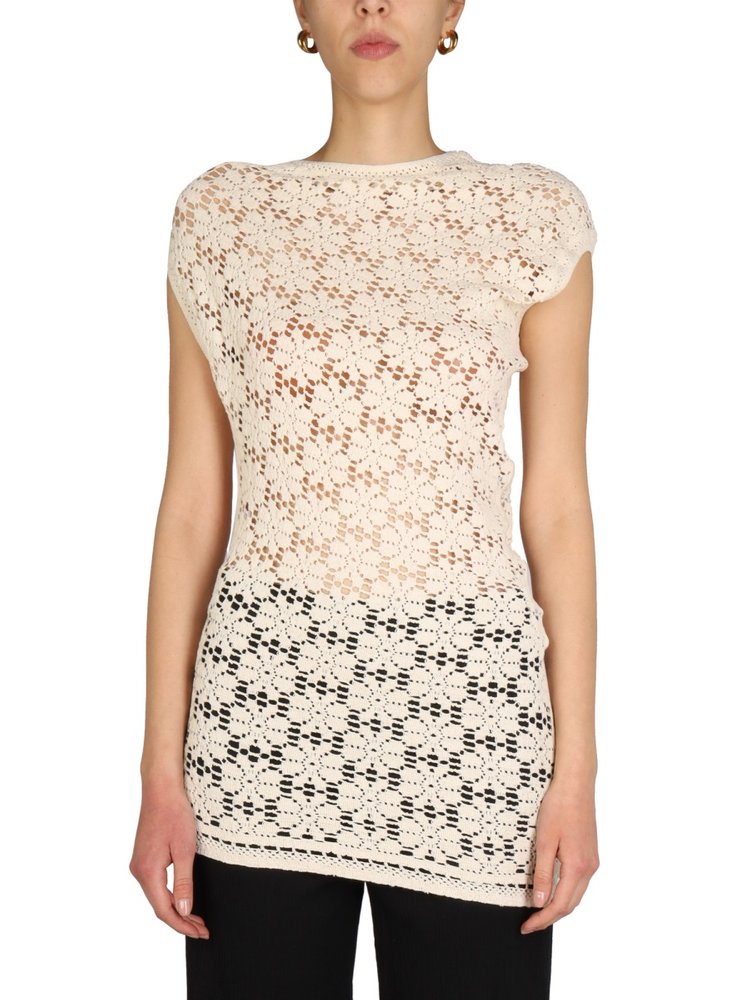 Jil Sander Floral Crochet Crewneck Top In White | ModeSens