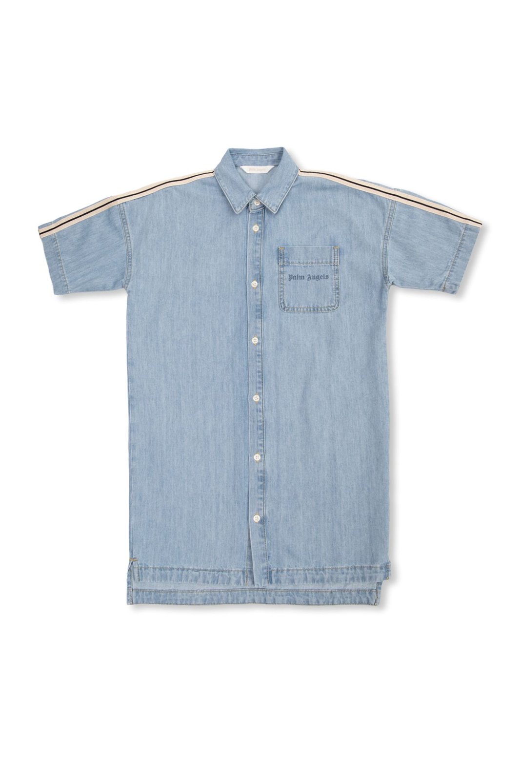 Palm Angels Kids Stripe-Detailed Logo Printed Denim Dress