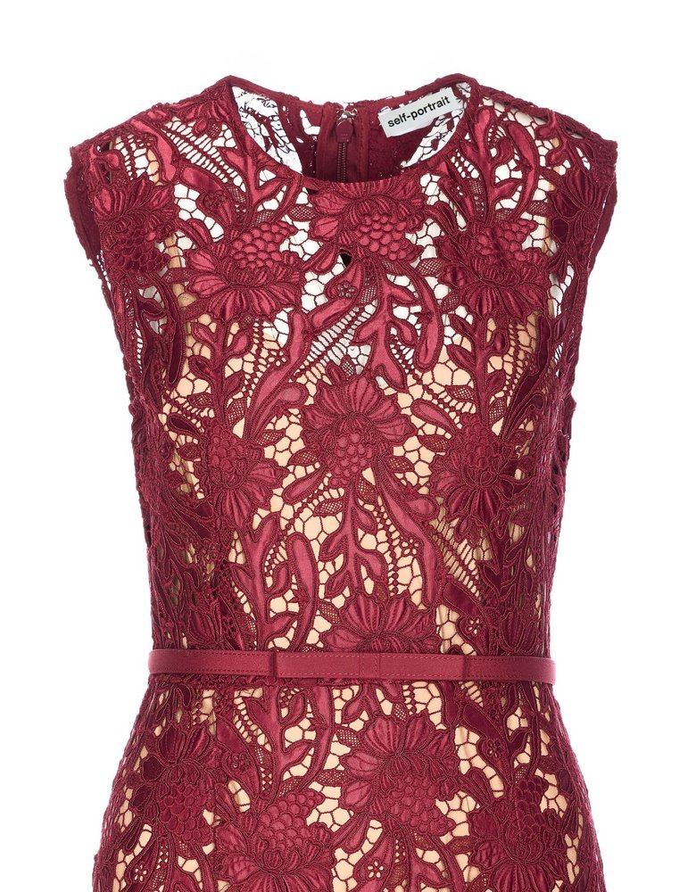 chinese dress ladies SELF PORTRAIT Red Guipure Lace Button Midi Dress – Drest by Scott Malouf main image 1