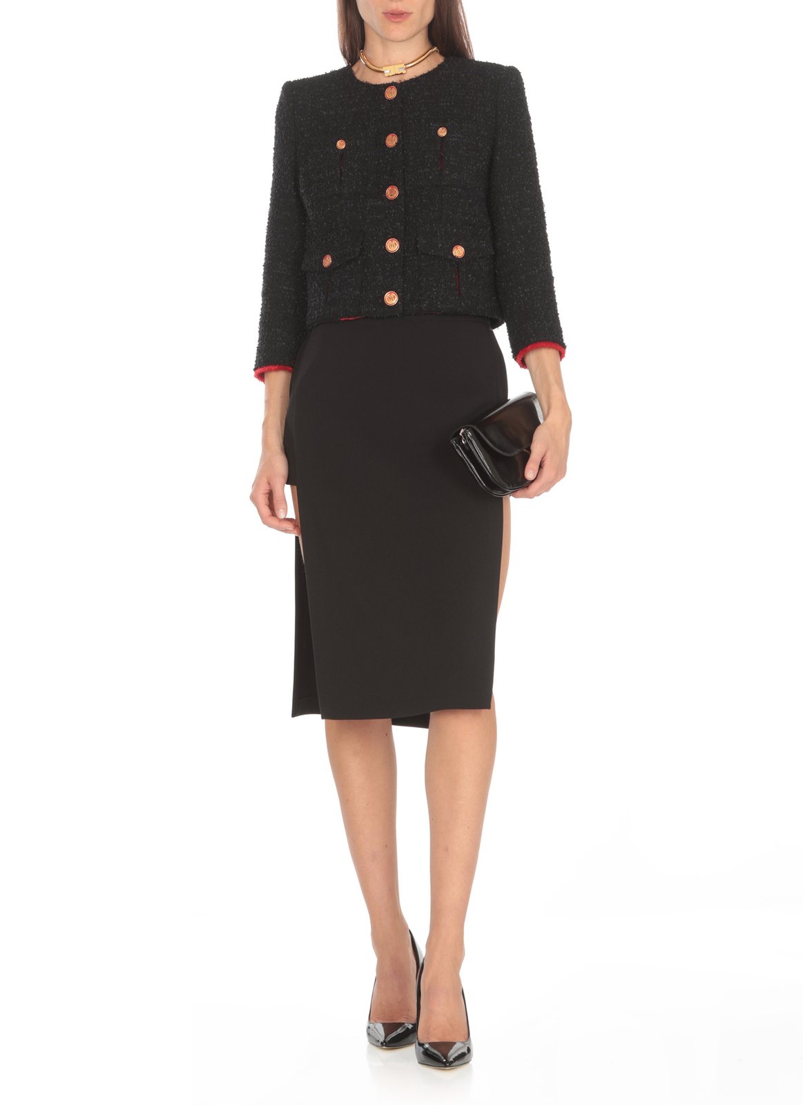 Elisabetta Franchi Crewneck Buttoned Tweed Jacket