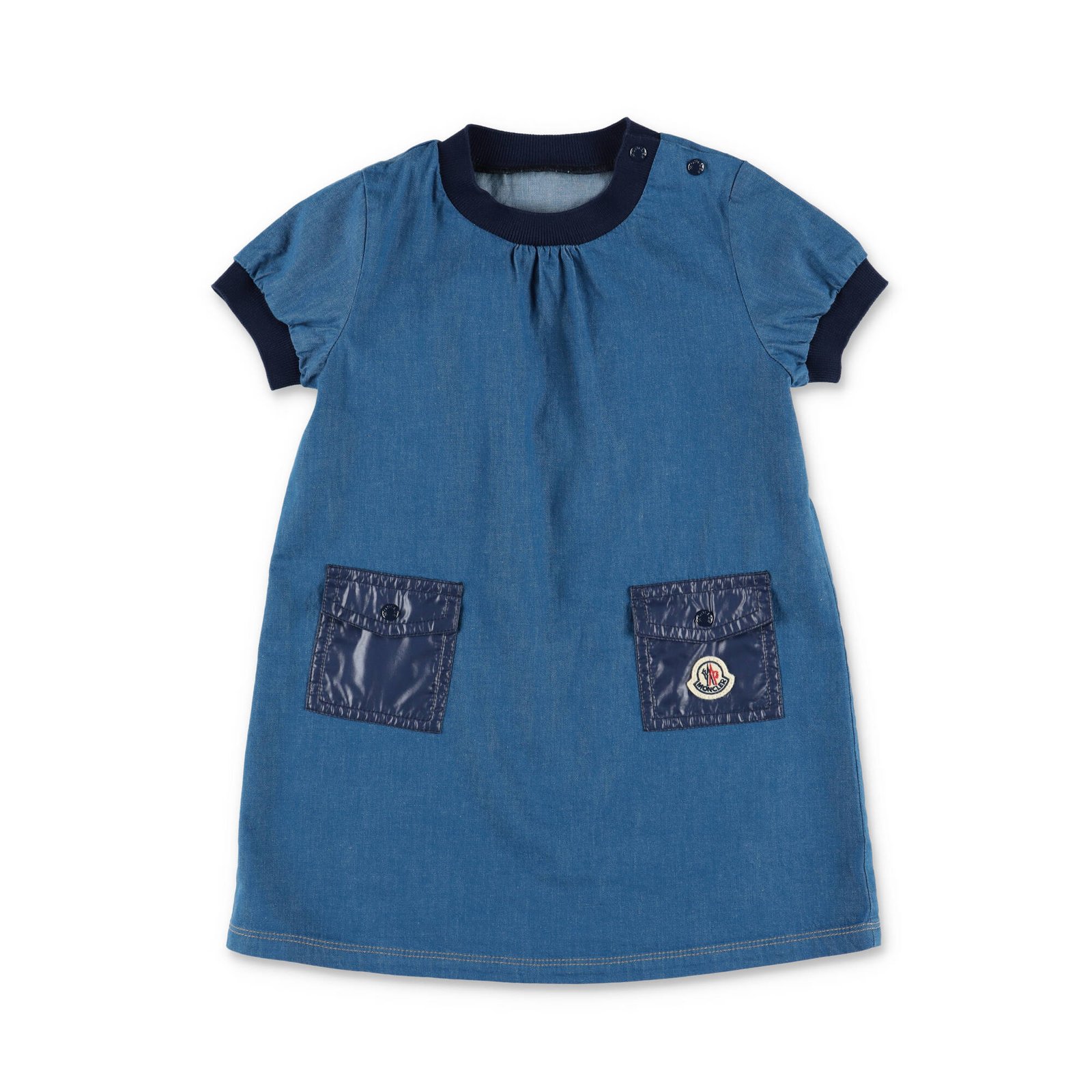 Moncler Enfant Logo Patch Denim Stretched Dress