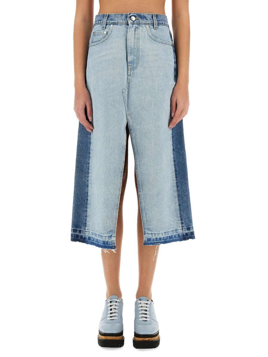スカート STELLA MCCARTNEY DENIM SKIRT WITH CONTRASTING PANEL Stella McCartney Contrast Panel Denim Skirt – Cettire