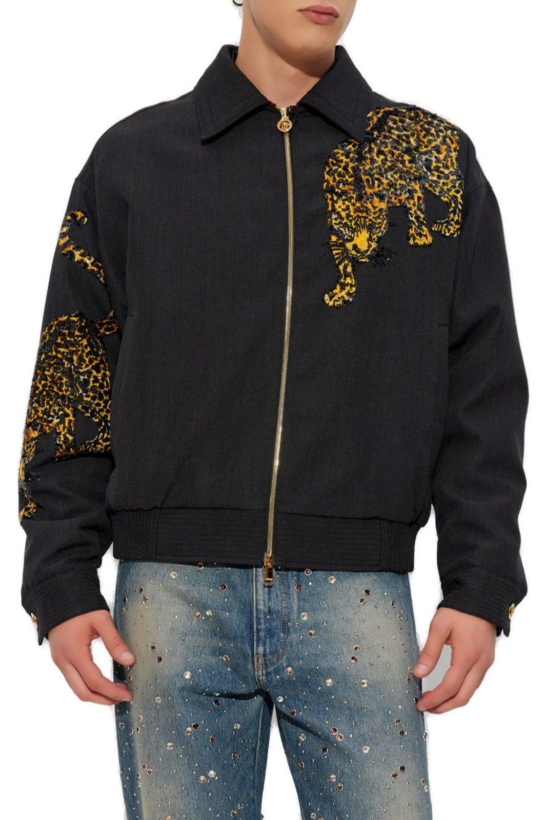 Shop Versace Pattern-Embellished Zipped Jacket on Sale at