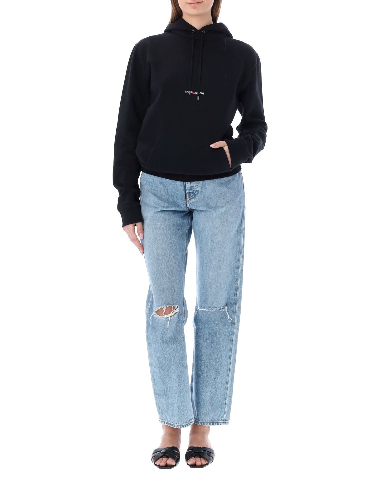 Saint Laurent Logo Printed Drawstring Hoodie