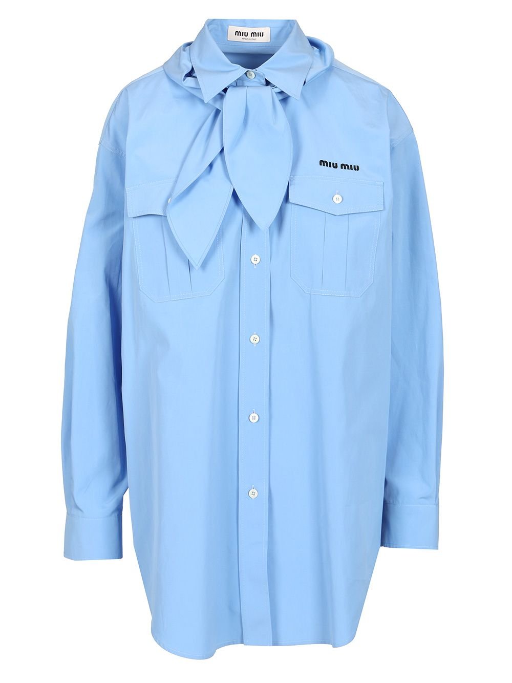 Shop Miu Miu Scarf-Detailed Button-Up Poplin Shirt on Sale at