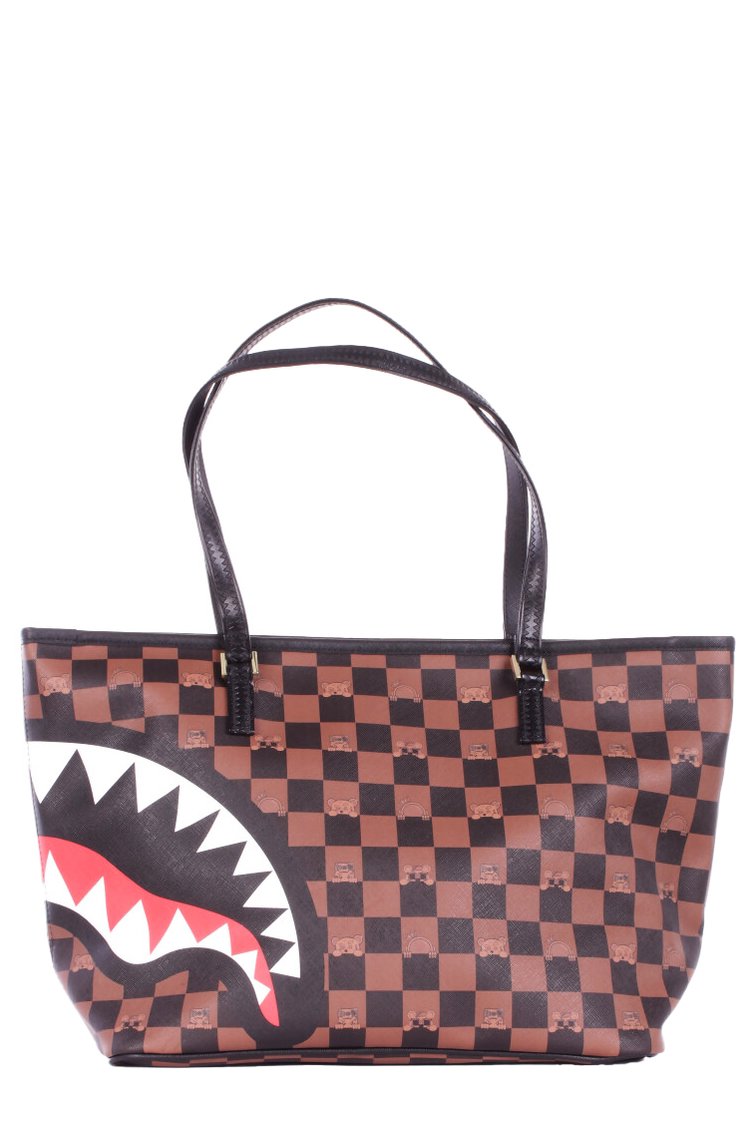 Sprayground Logo Detailed Checked Top Handle Bag