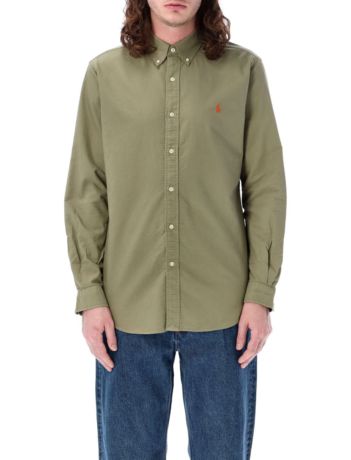 POLO RALPH LAUREN ウール ダブルブレスト　オリーブグリーン Polo Ralph Lauren Logo Embroidered Buttoned Shirt – Cettire