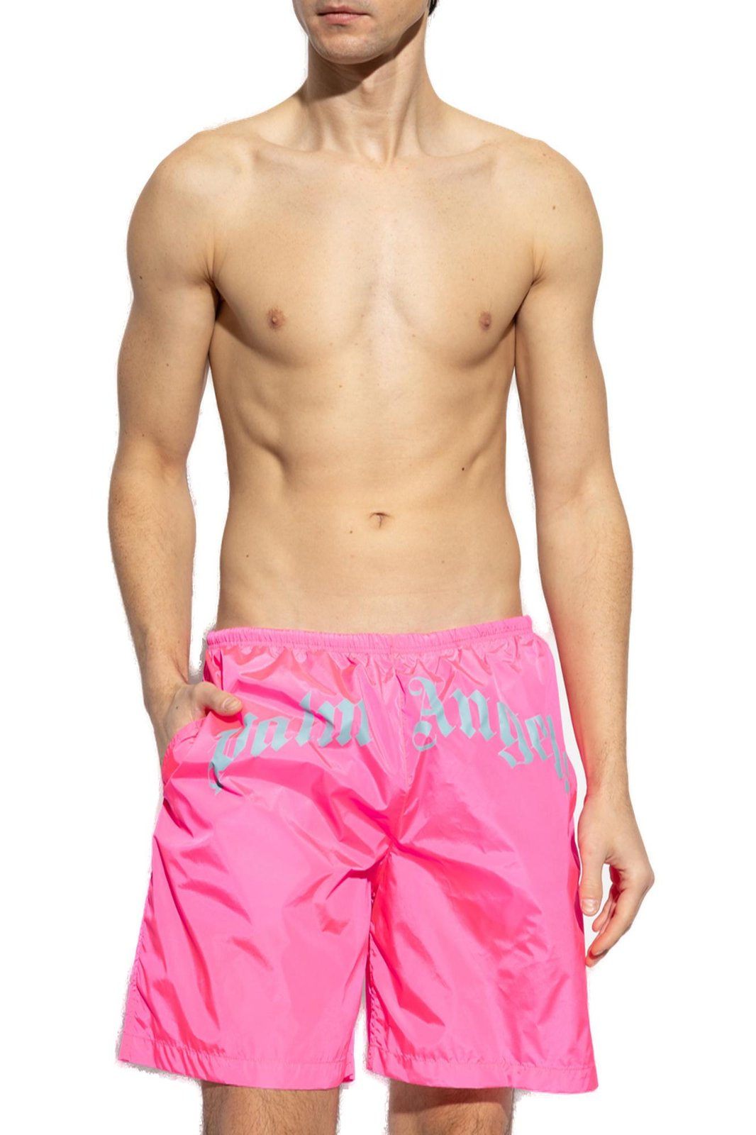 Palm Angels Curved Logo Elastic Waist Swim Shorts