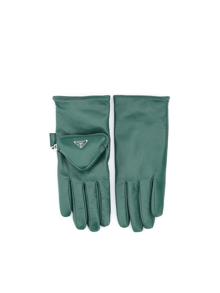 Prada Triangle Logo Pouch Gloves In Green ModeSens