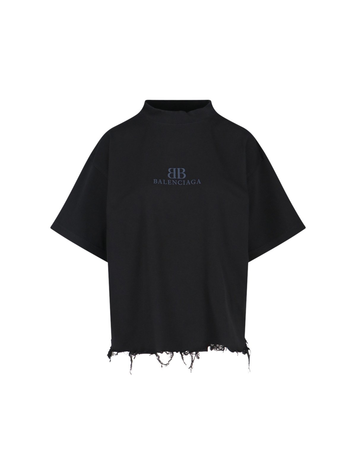 バレンシアガ BB 刺繍 デストロイド クロップド Tシャツ