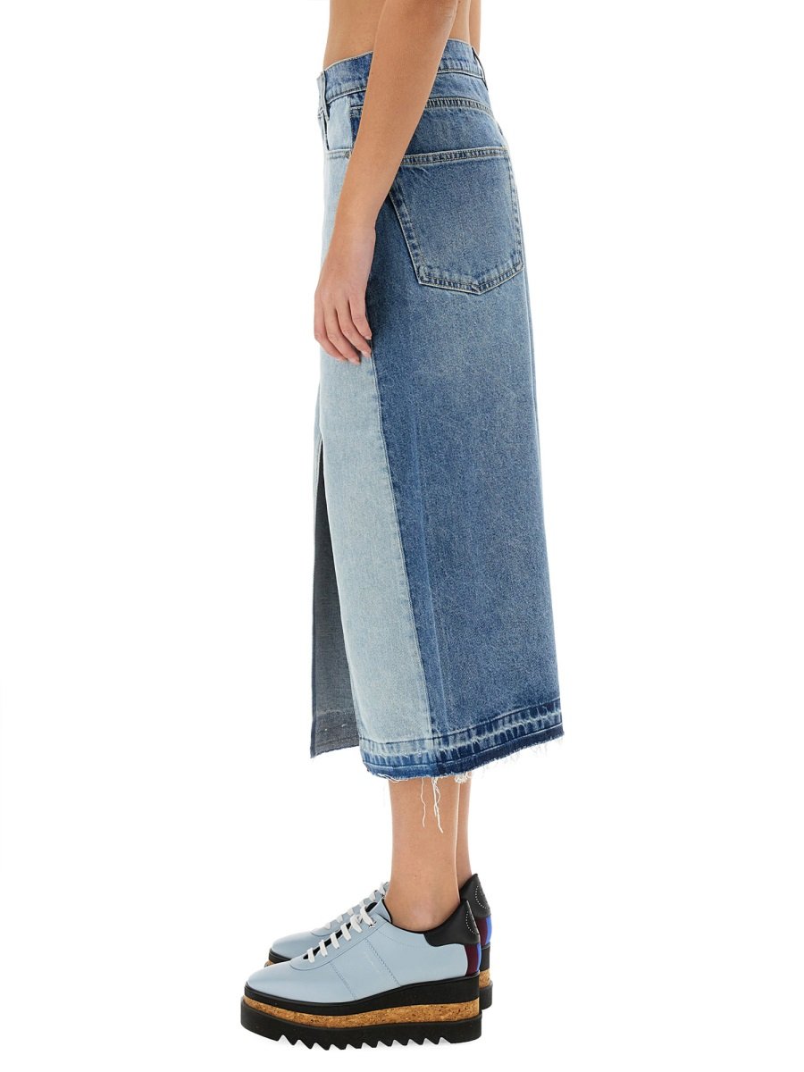 スカート STELLA MCCARTNEY DENIM SKIRT WITH CONTRASTING PANEL Stella McCartney Contrast Panel Denim Skirt – Cettire