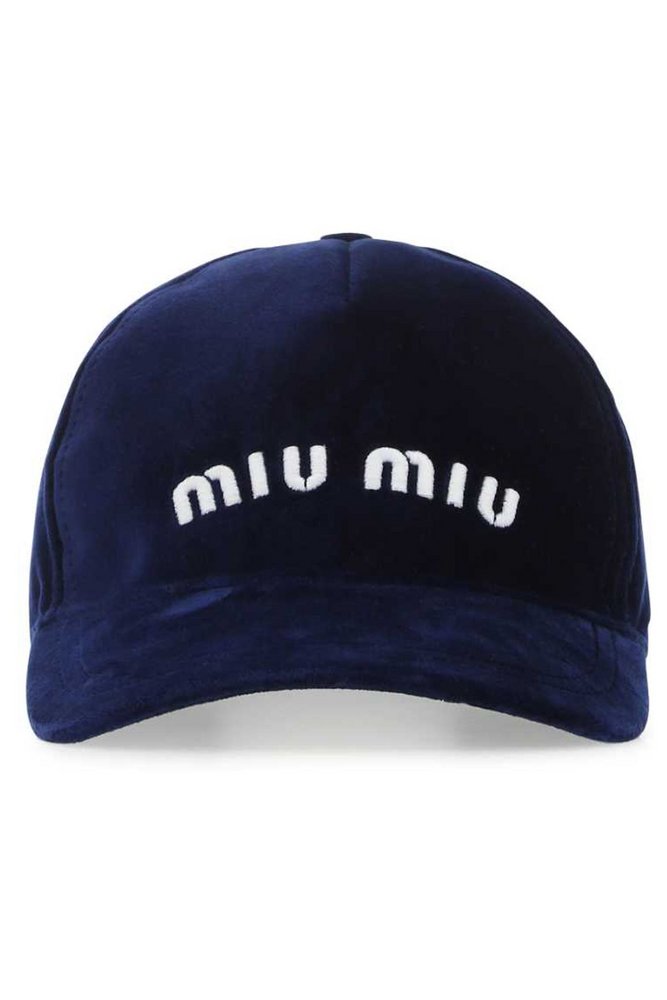 miu miu ネイビー ベルベットキャップ M Miu Miu Logo Embroidered Baseball Cap – Cettire